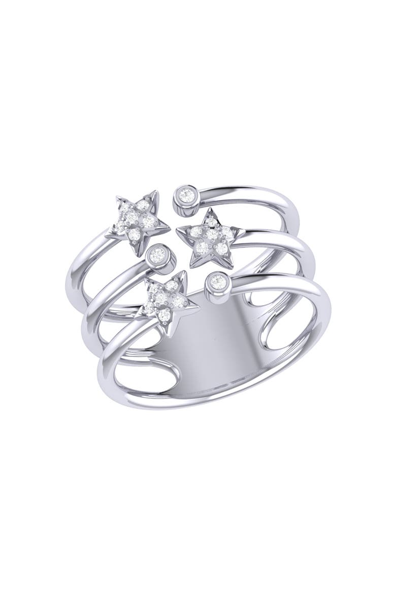 Dazzling Star Bezel Trio Sterling Silver Diamond Ring, Main, color, Silver