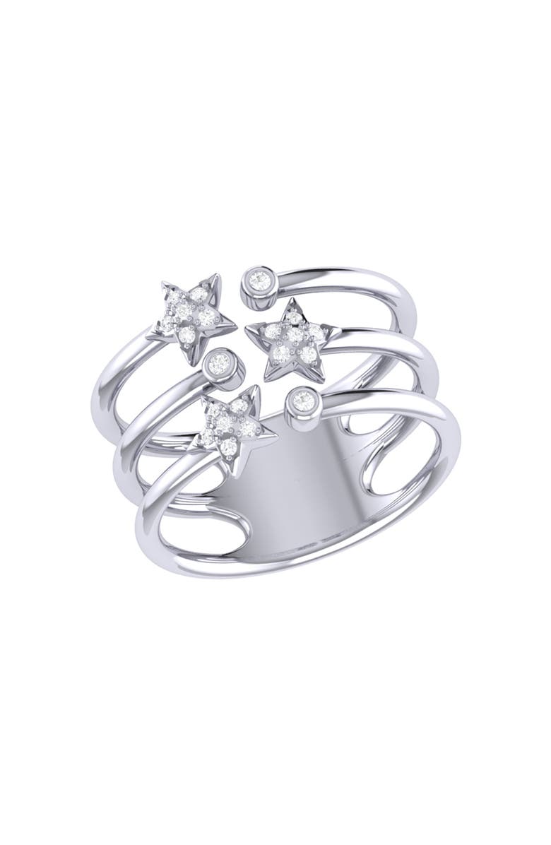 LuvMyJewelry Dazzling Star Bezel Trio Sterling Silver Diamond Ring, Main, color, 