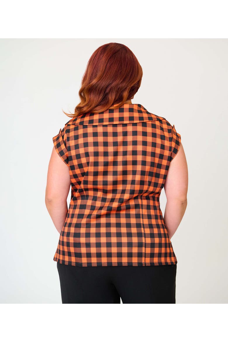 Plus Size 1960s Twill Sleeveless Blouse, Alternate, color, Orange Gingham