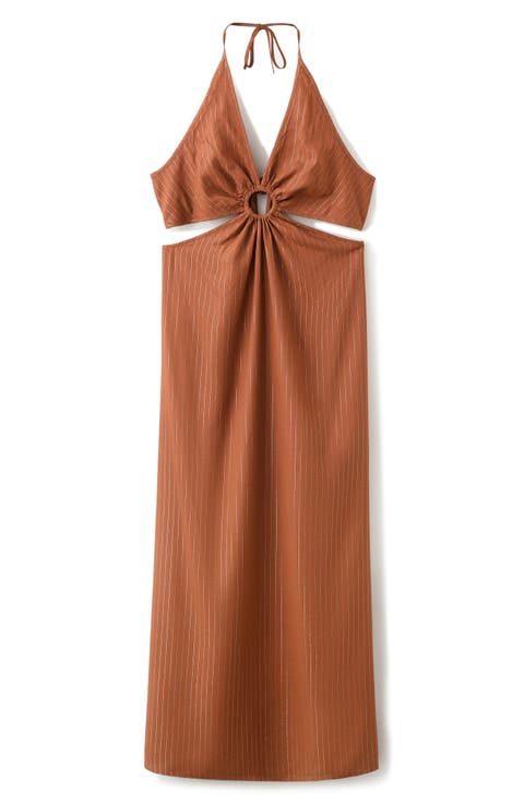 Metallic Stripe Halter Dress
