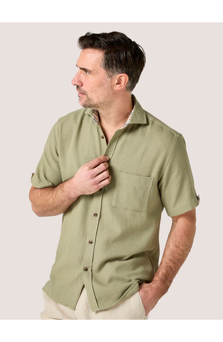 Koy Clothing Cotton Short Sleeve Sack Weave Shirt, Main, color, Olive