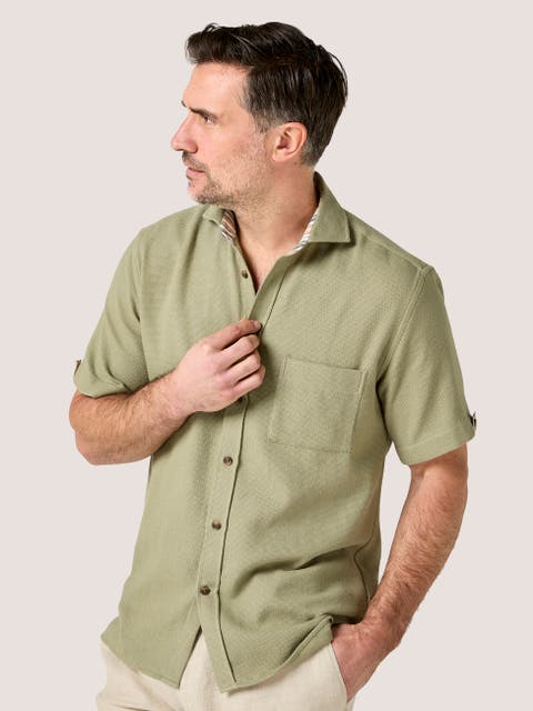 Cotton Short Sleeve Sack Weave Shirt