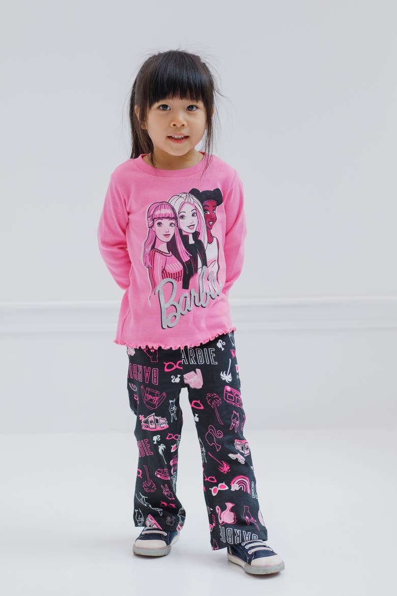 2-Piece Long Sleeve Tee and Flare Pants Set, Alternate, color, Rose and Black