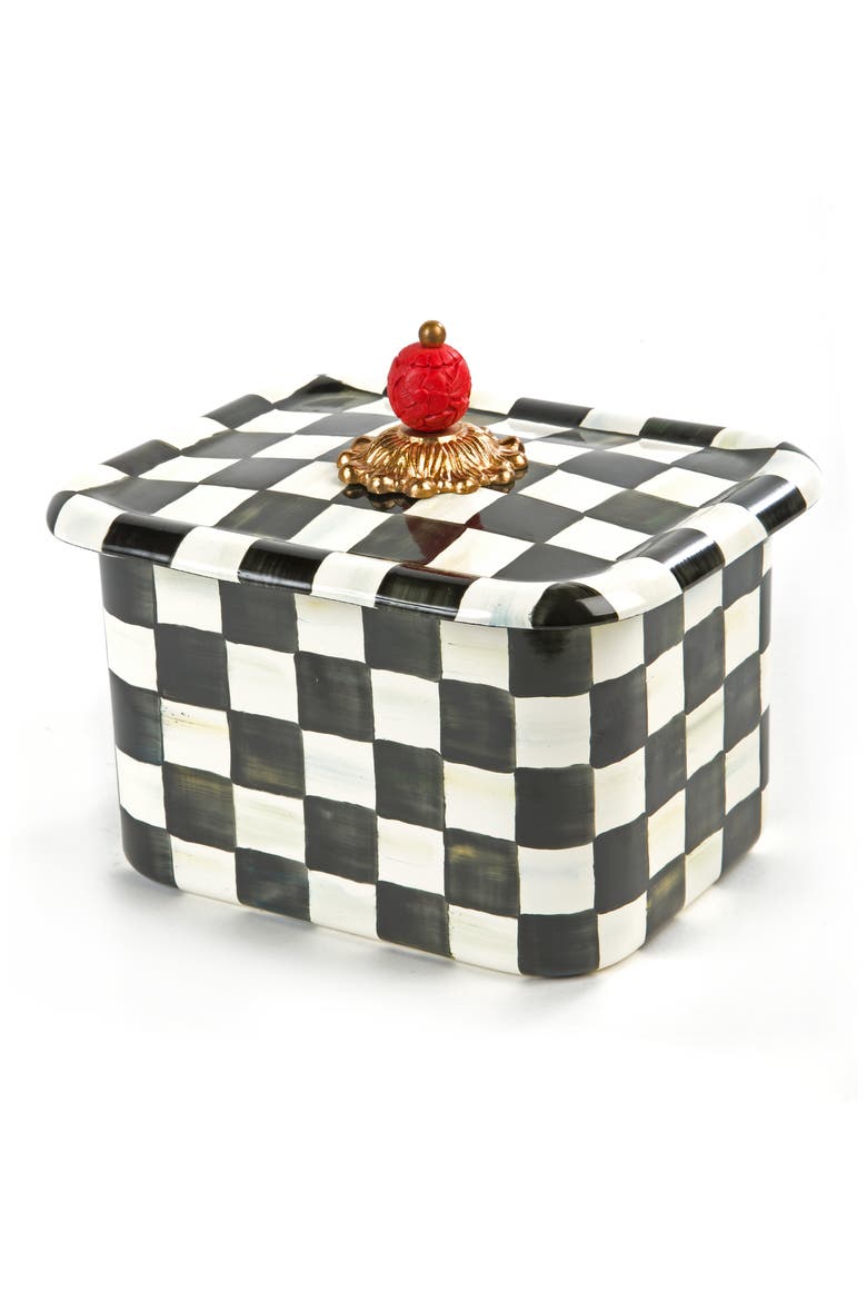 Courtly Check Enameled Steel Recipe Box, Main, color, BLACK/ WHITE
