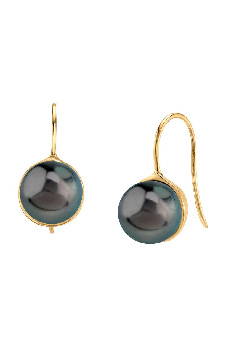 Tahitian South Sea Pearl Harriett Earrings, Main, color, Yellow Gold