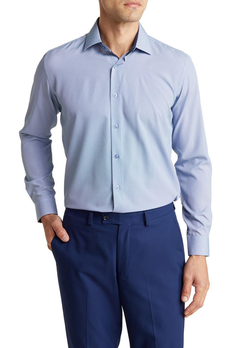 Performance Mini Plaid Button-Down Dress Shirt, Main, color, BLUE