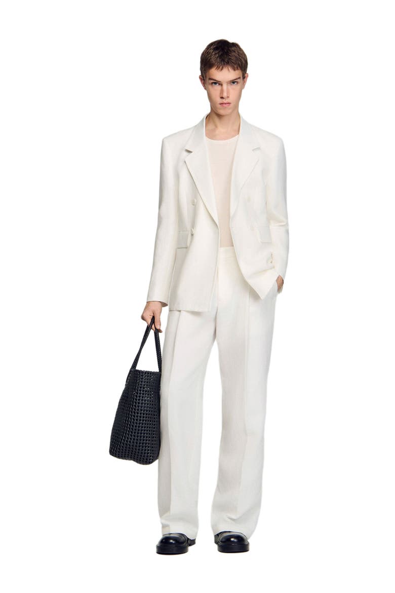 Double-breasted linen suit jacket, Alternate, color, White