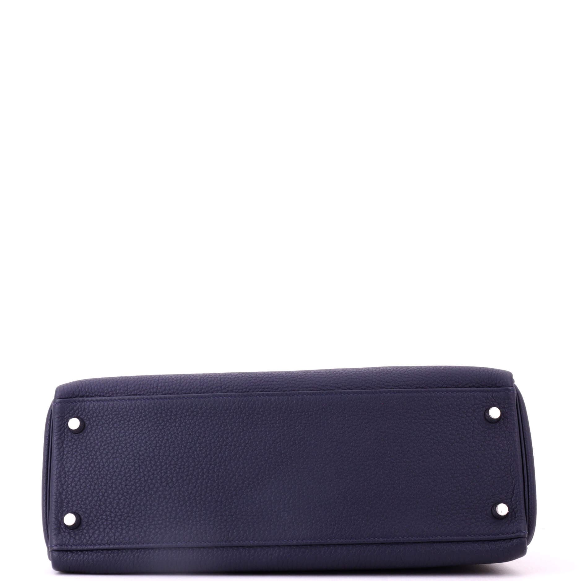 Kelly Handbag Blue Togo with Palladium Hardware 32, Alternate, color, Bleu Nuit