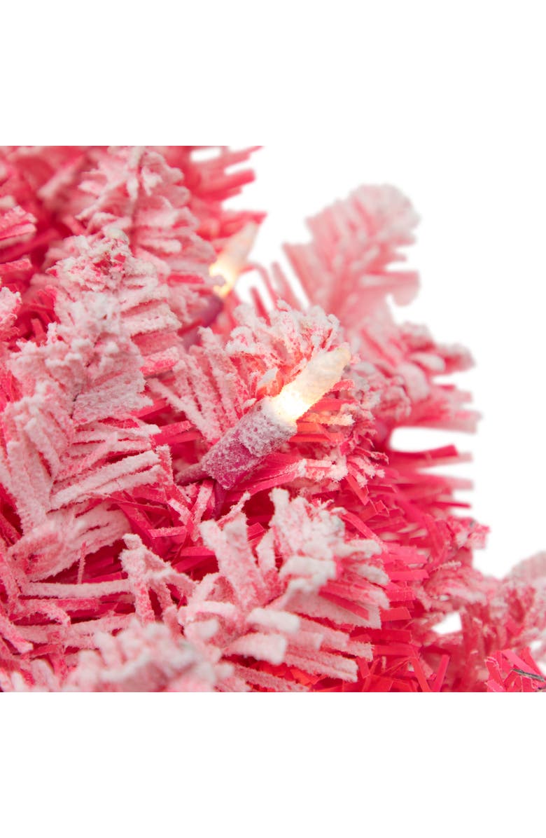 Northlight Pre-Lit Flocked Pink Artificial Christmas Wreath - 24"- Clear Lights, Alternate, color, Pink