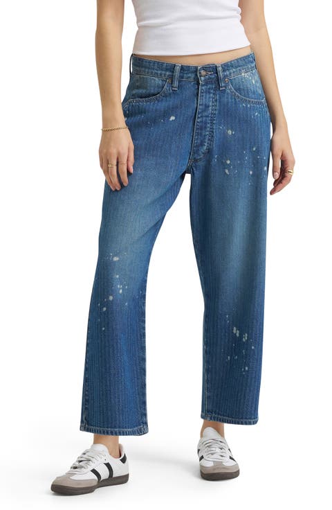 Bleach Splatter Crop Loose Fit Herringbone Jeans (Dream of Me)