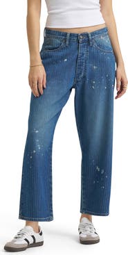 Lee Bleach Splatter Crop Loose Fit Herringbone Jeans