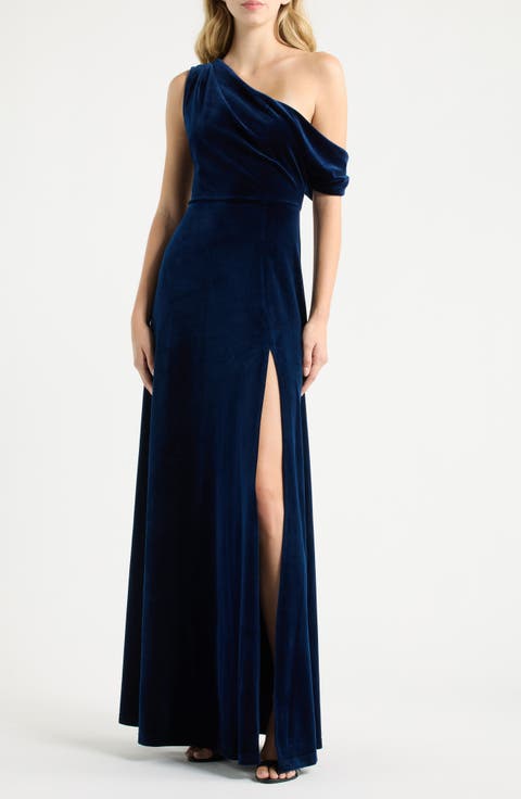 Anya Draped One-Shoulder Velvet Gown