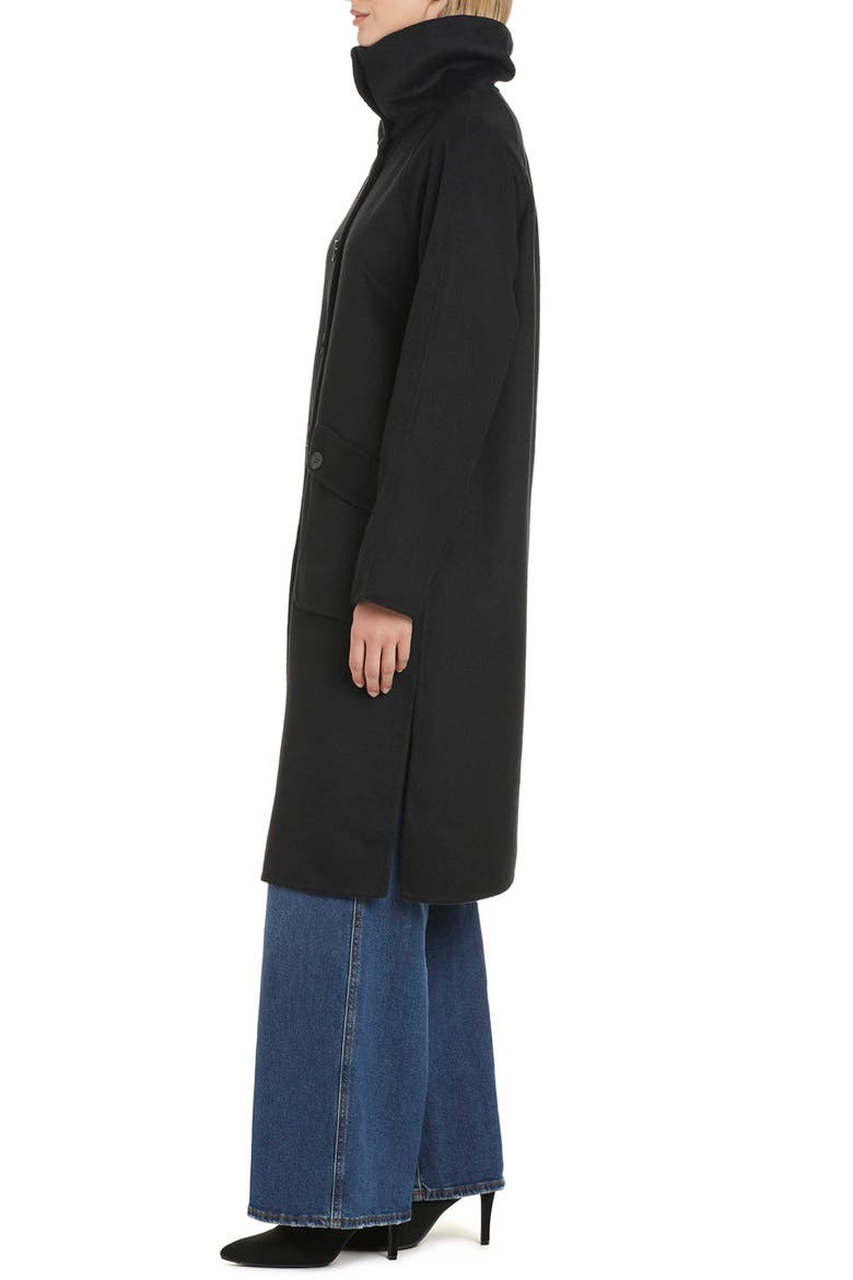 Funnel Neck Wool Blend Coat, Alternate, color, BLACK