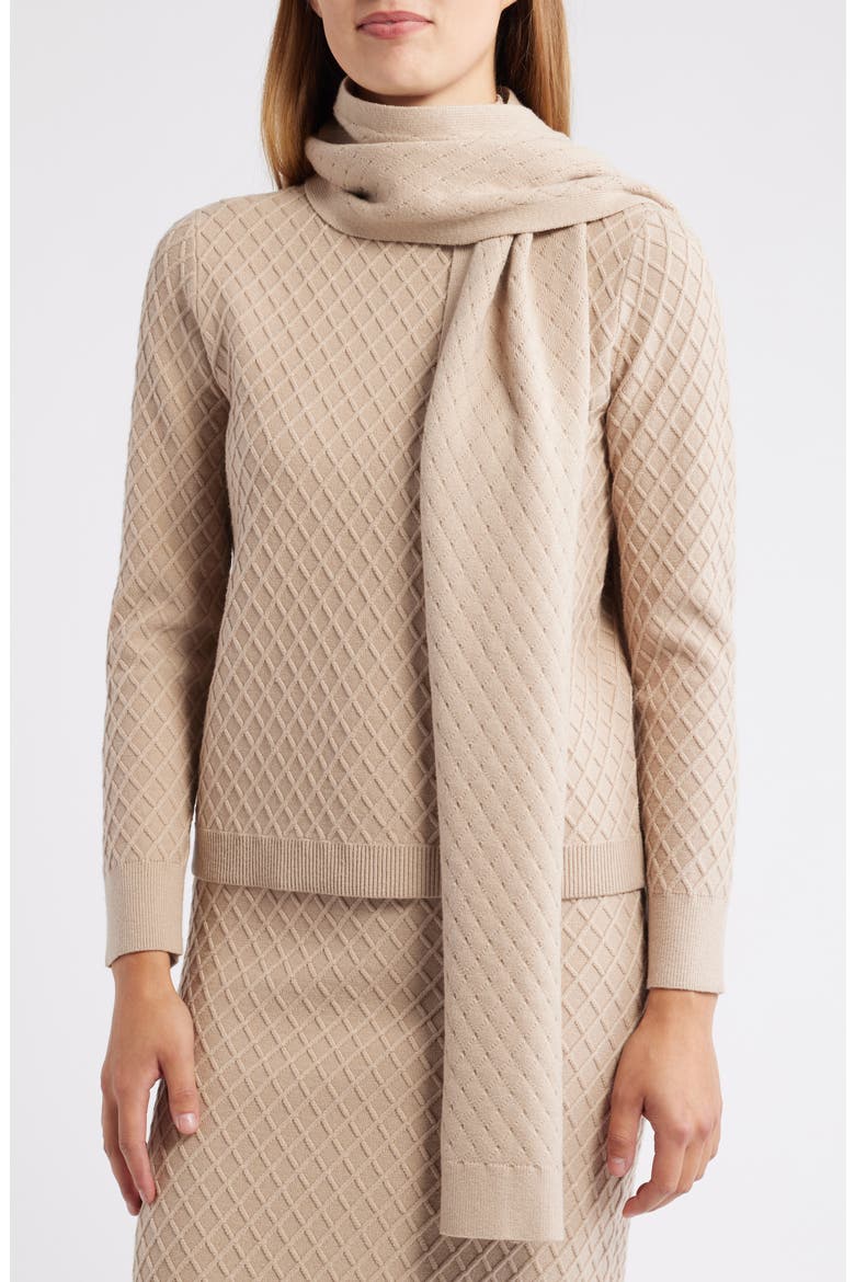 Diamond Stitch Scarf Mock Neck Sweater, Alternate, color, LATTE