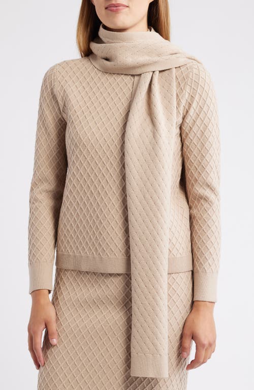 Anne Klein Diamond Stitch Scarf Mock Neck Sweater In Neutral