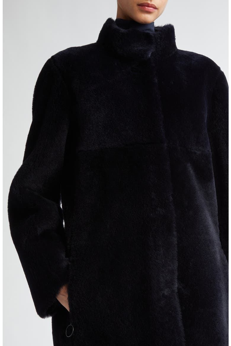 Reversible Genuine Shearling & Leather Coat, Alternate, color, NAVY