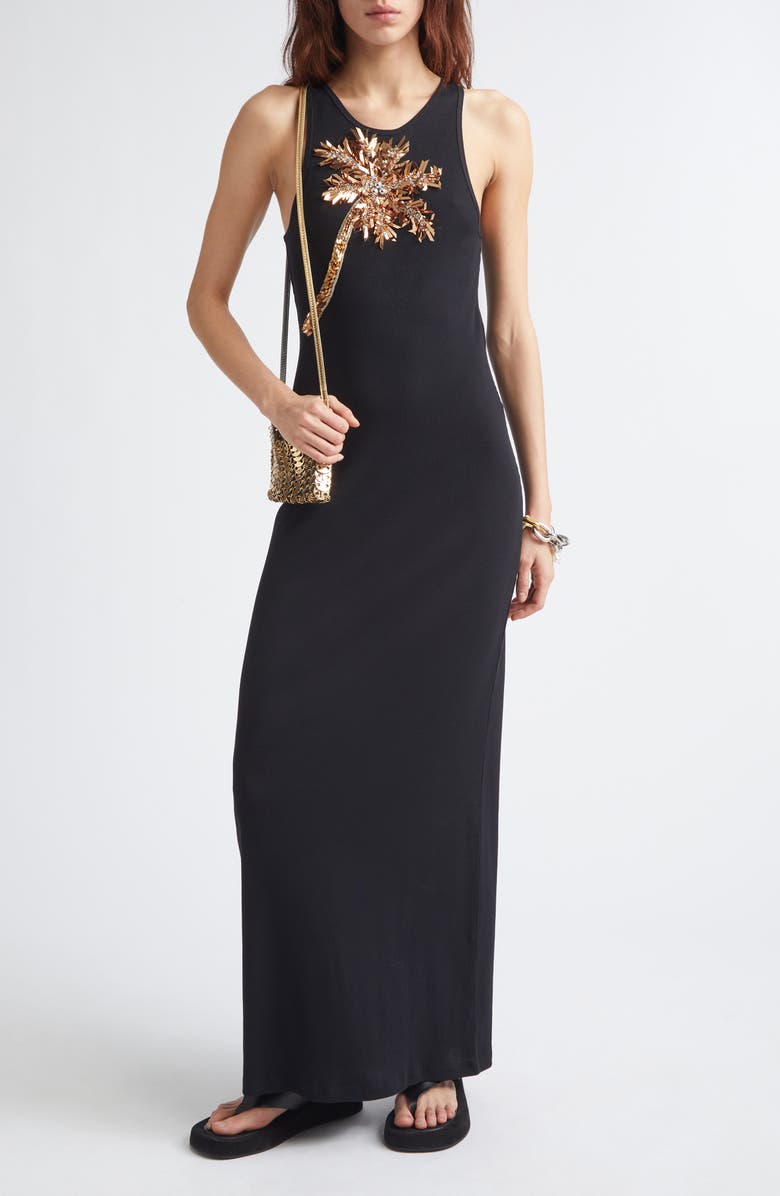 Rabanne Palm Embroidered Tank Dress, Main, color, Black