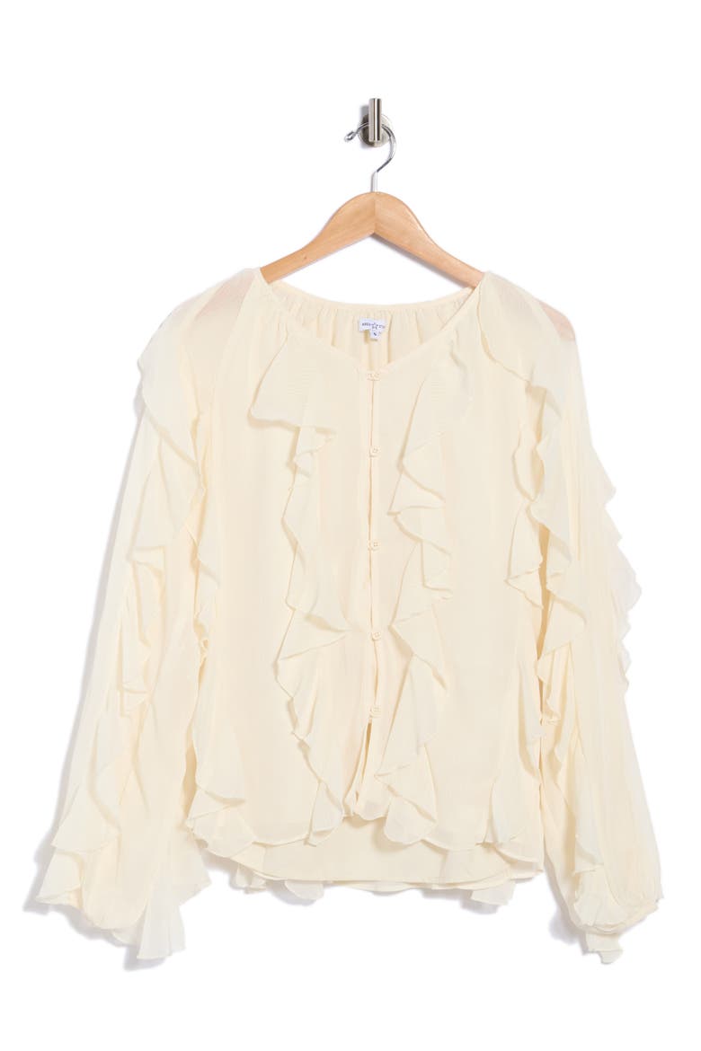Flyn Ruffle Button-Up Shirt, Main, color, IVORY