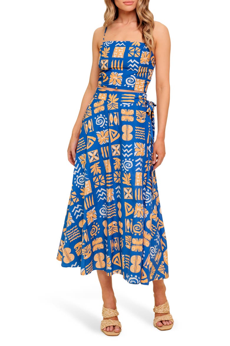 Print Top & Maxi Skirt Set, Main, color, NAVY/ CORAL