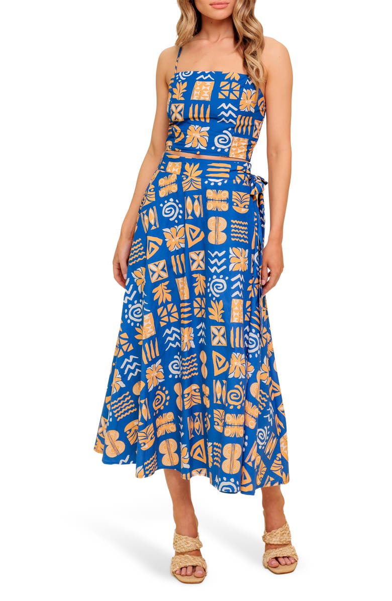 FLYING TOMATO Print Top & Maxi Skirt Set, Main, color, Navy/ Coral