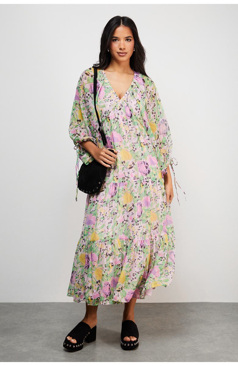 Warehouse Chiffon Batwing Midi Dress, Main, color, Floral