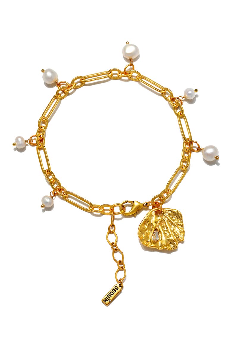 Daniela Seashell Freshwater Pearl Anklet, Main, color, GOLD/ PEARL