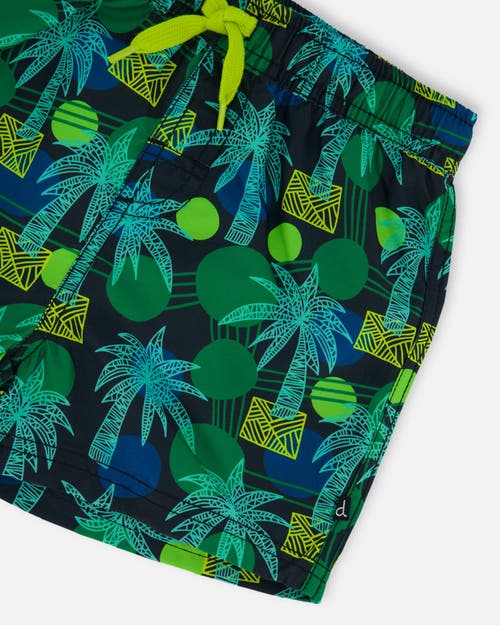 DEUX PAR DEUX DEUX PAR DEUX BOY'S PRINTED SWIM TRUNKS GREEN JUNGLE ON BLACK