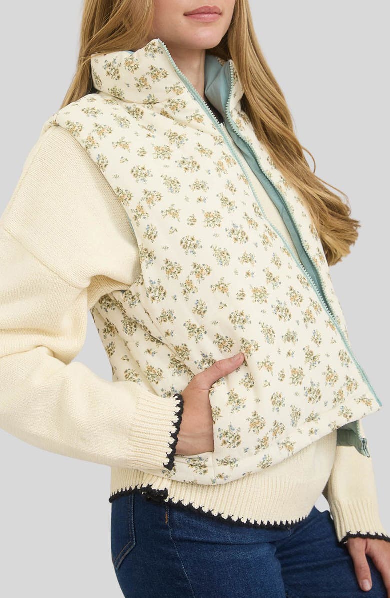 Blu Pepper Printed Quilted Vest, Alternate, color, Cream Multi
