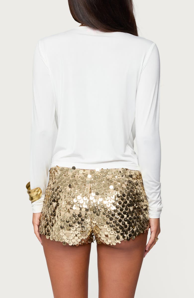 EDIKTED Twist Front V-Neck Long Sleeve Crop Top, Alternate, color, Cream