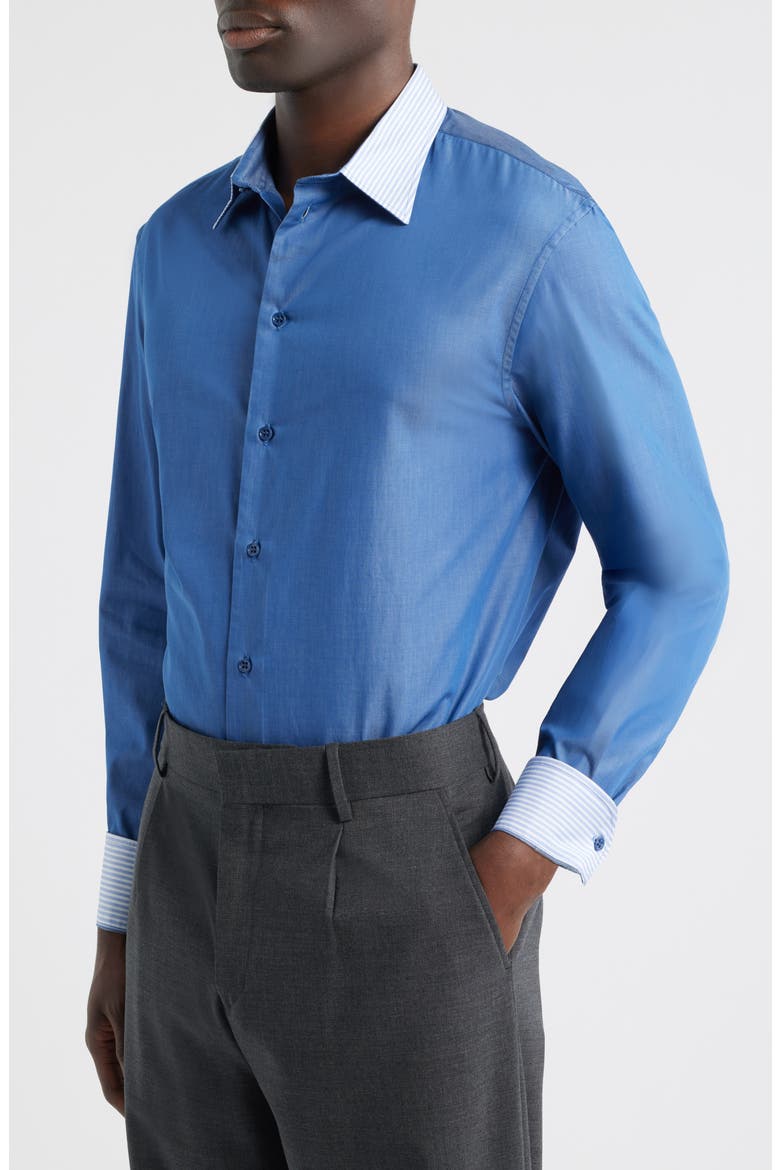 Blue Cotton Button-Up Shirt with Pinstripe Collar, Alternate, color, SOLID BRIGHT BLUE