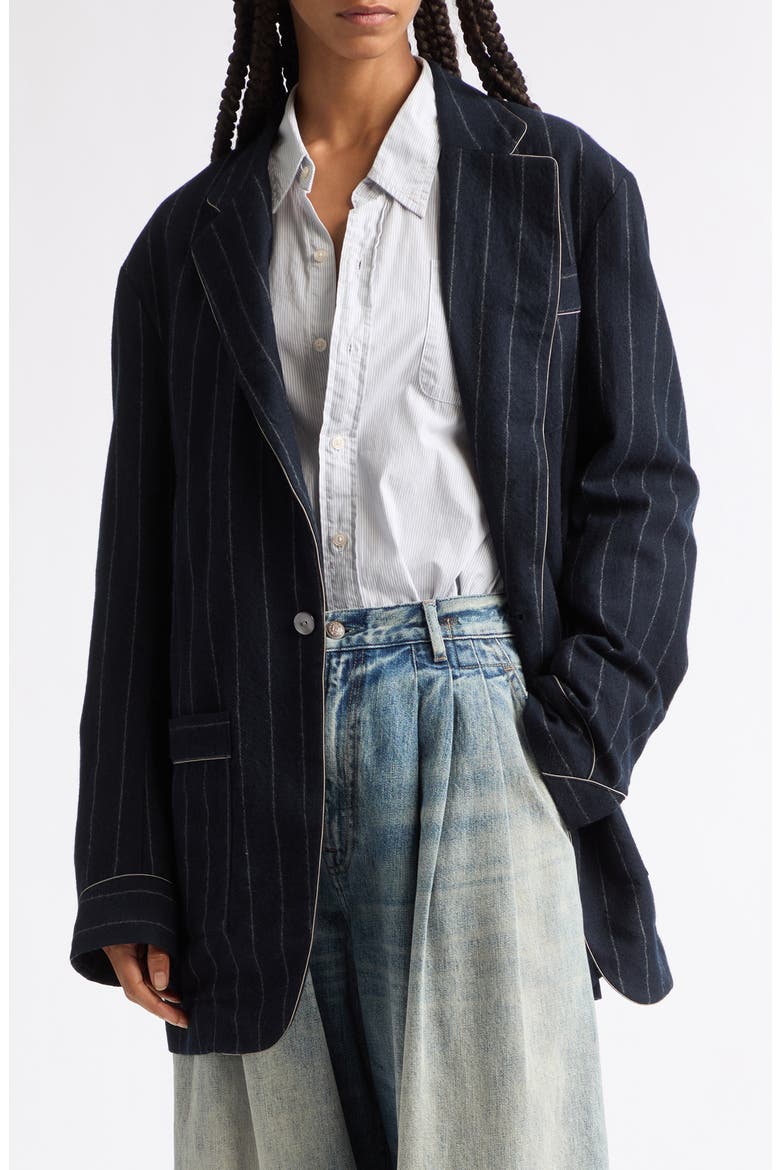 Ragged Pinstriped Wool Blazer, Main, color, NAVY AND WHITE STRIPE
