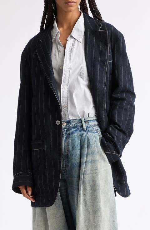 Ragged Pinstriped Wool Blazer