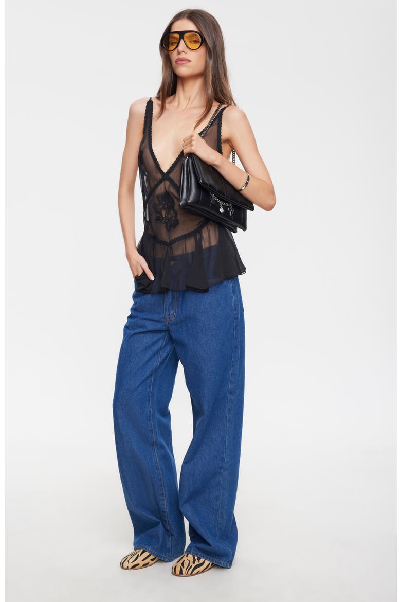 Sheer Luck Peplum Camisole, Alternate, color, NOIR