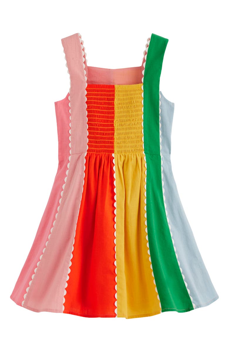 Mini Boden Kids' Scalloped Trim Cotton Fit & Flare Dress, Alternate, color, Multi Rainbow