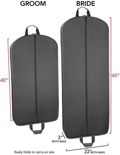 Wallybags 60 Inch & 40 Inch Deluxe Travel Garment Bag, Black Bride & Groom In Black