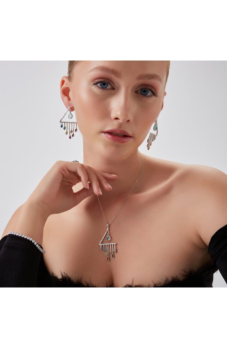 Spero London Colourful Rainbow Rain Drop Earrings in Sterling Silver, Alternate, color, Silver