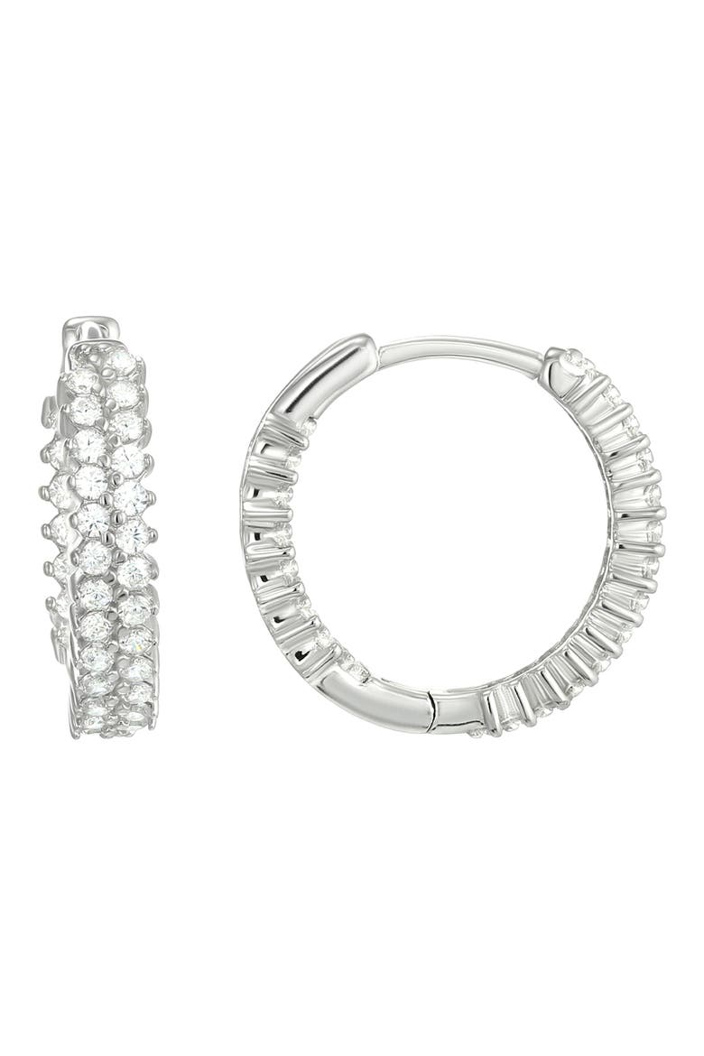 Cubic Zirconia Sterling Silver Hoop Earrings, Main, color, STERLING SILVER