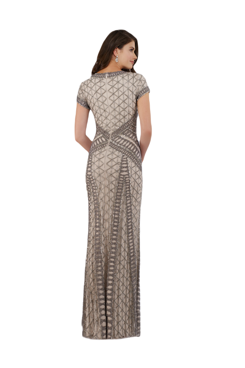 Beaded V-Neckline Dress with Cap Sleeves, Alternate, color, Silver