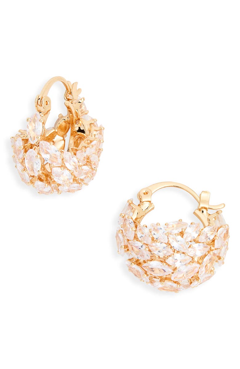 Tasha Mixed Stone Pavé Huggie Hoop Earrings, Main, color, Gold