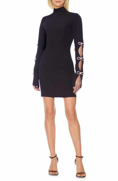 Jewel Badgley Mischka Rhinestone Bow Detail Long Sleeve Cocktail Minidress