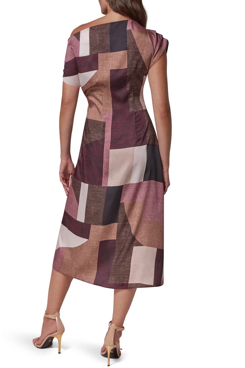 Colorblock One-Shoulder Twill Midi Dress, Alternate, color, BLK/ CAMEL MULTI