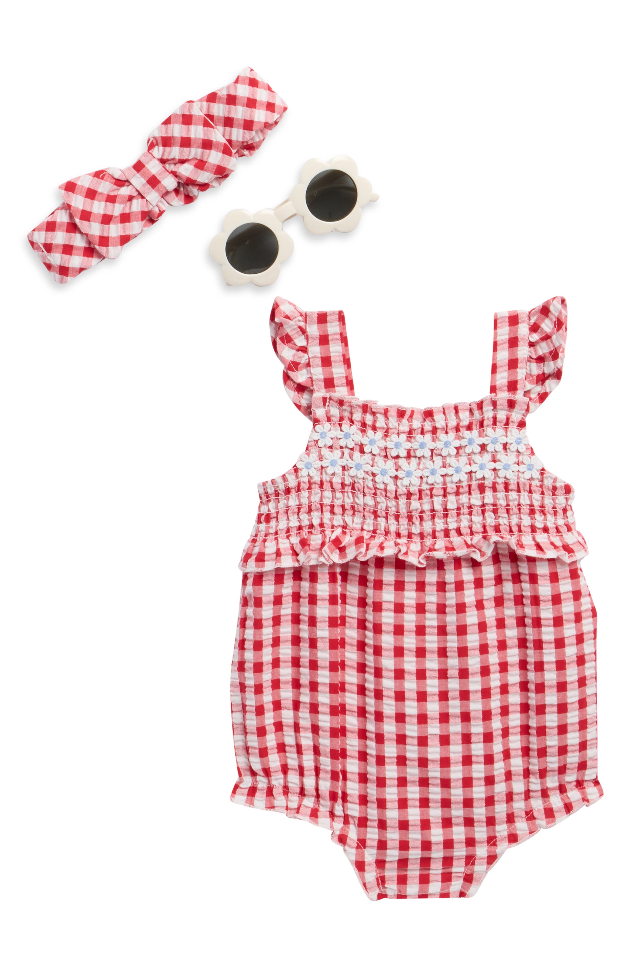 Nicole Miller Gingham Bodysuit, Headband & Sunglasses