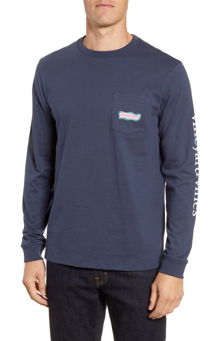 vineyard vines Garland Logo Box Long Sleeve Pocket T-Shirt, Main, color,
