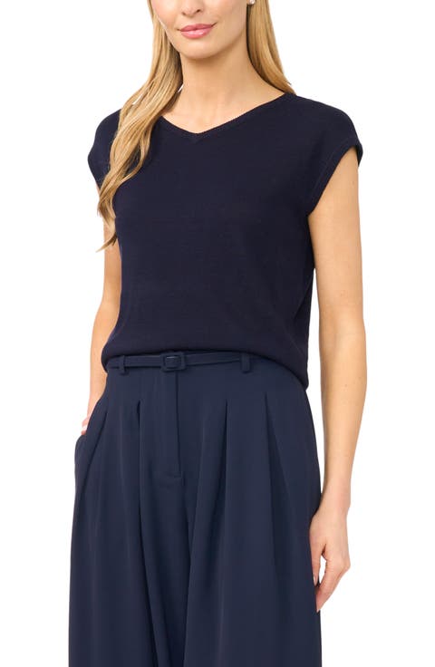 V-Neck Cap Sleeve Sweater Vest