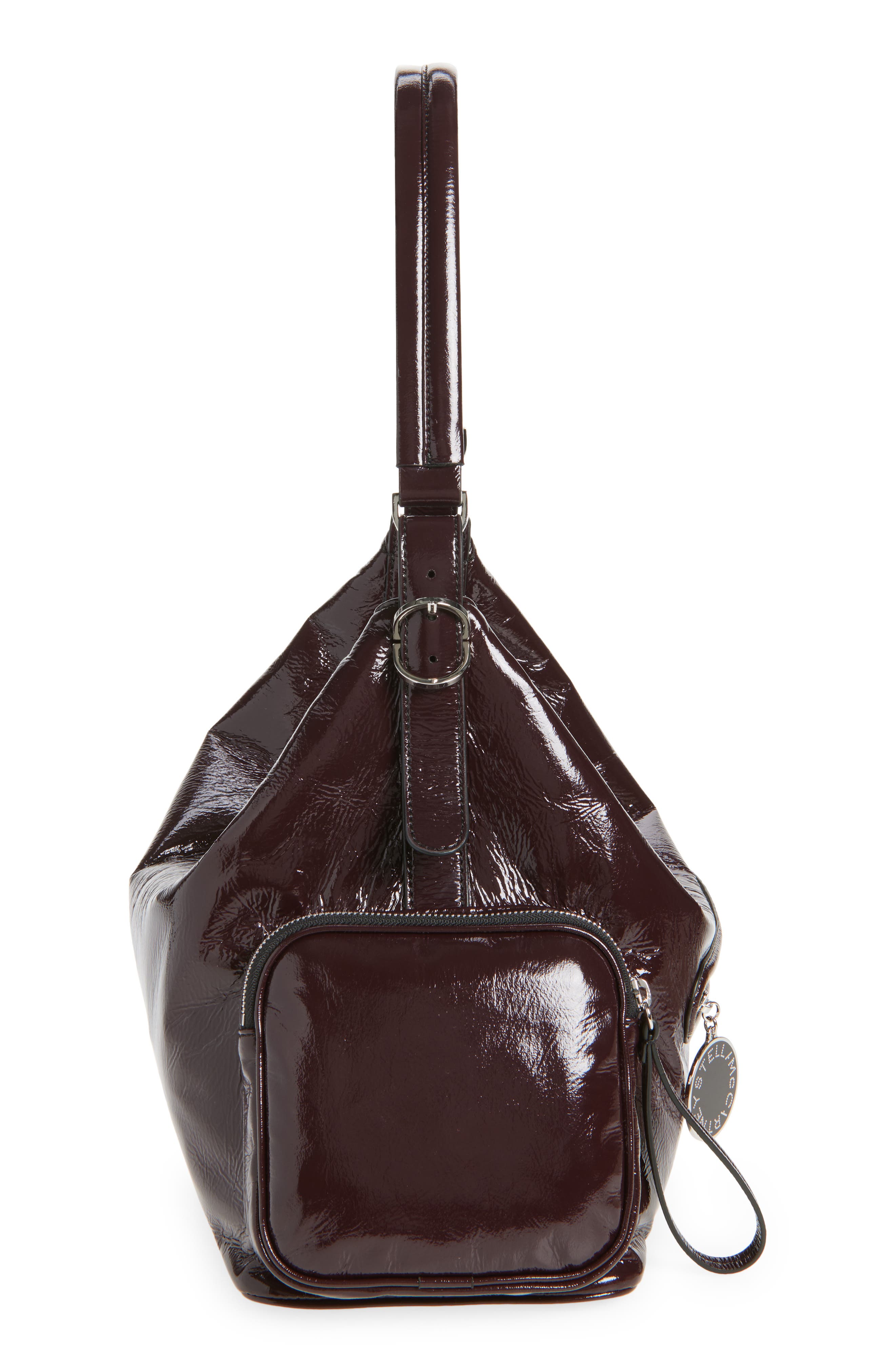 Stella McCartney Dartmoor Crinkled Patent Faux Leather Shoulder Bag, Alternate, color, Shiraz