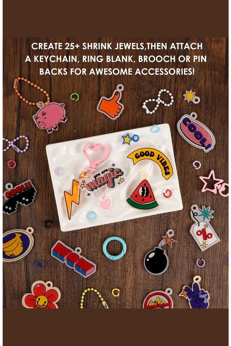 Shrink to Sparkles DIY Shrinky Dinks Craft Kit, Alternate, color, Retro Vibes
