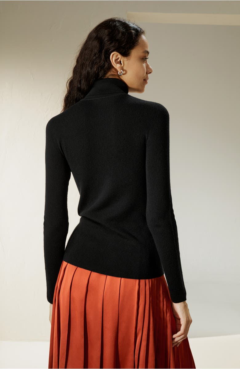 Lilysilk Seamless Silk-Cashmere Blend Turtleneck Sweater, Alternate, color, Black