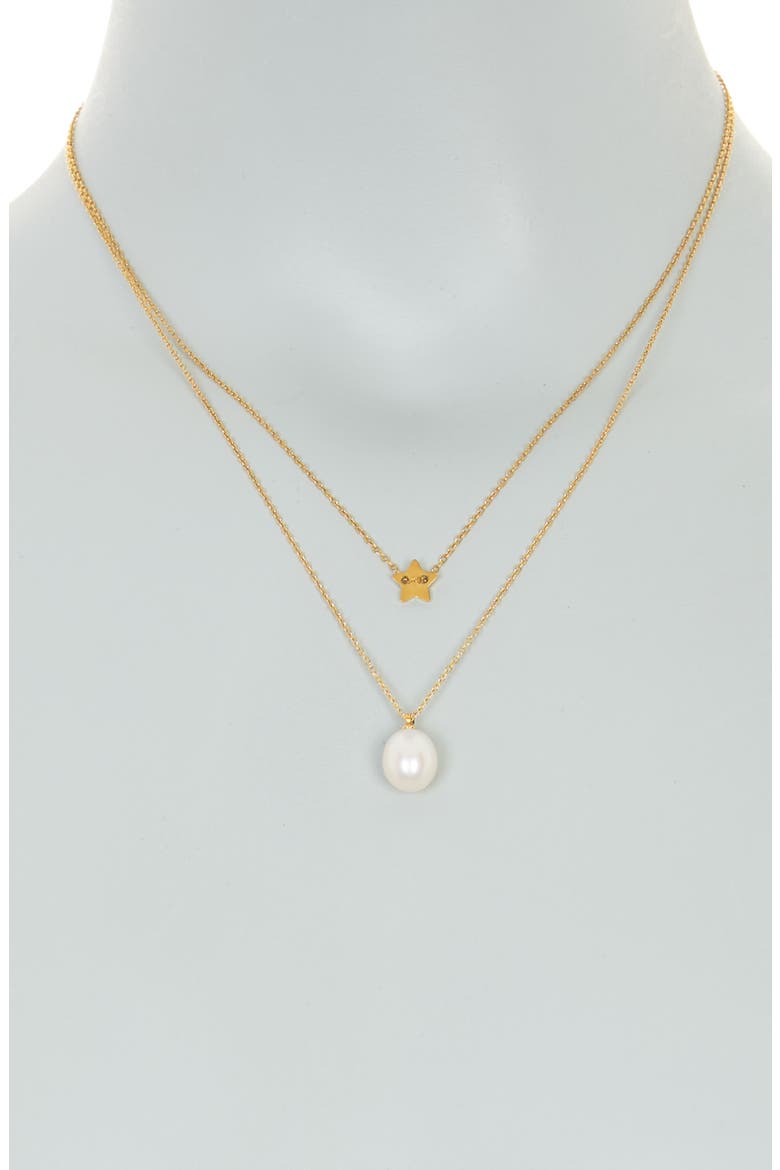 14K Gold Plated Star & Baroque Pearl Layered Necklace, Alternate, color, YELLOW
