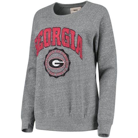 Women's Pressbox Heathered Gray Georgia Bulldogs Edith Vintage Knobi Pullover Sweatshirt