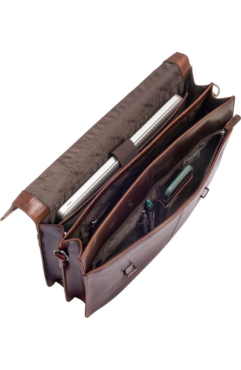 Mancini Double Compartment Flap Leather Briefcase, Alternate, color,